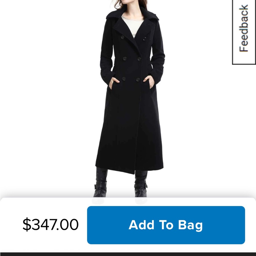 Women's Adley Water Resistant Hooded Trench Coat  Size L Elegant Black Long Coat